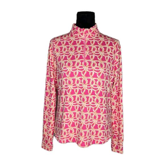 IBKUL Tops - Ibkul Ubhot Shiloh Pink Orange Megaheat Long Sleeve Mock Golf Shirt Size Medium